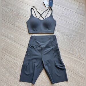 Baleaf Dark Grey Workout Set Sports Bra and Shorts in XS